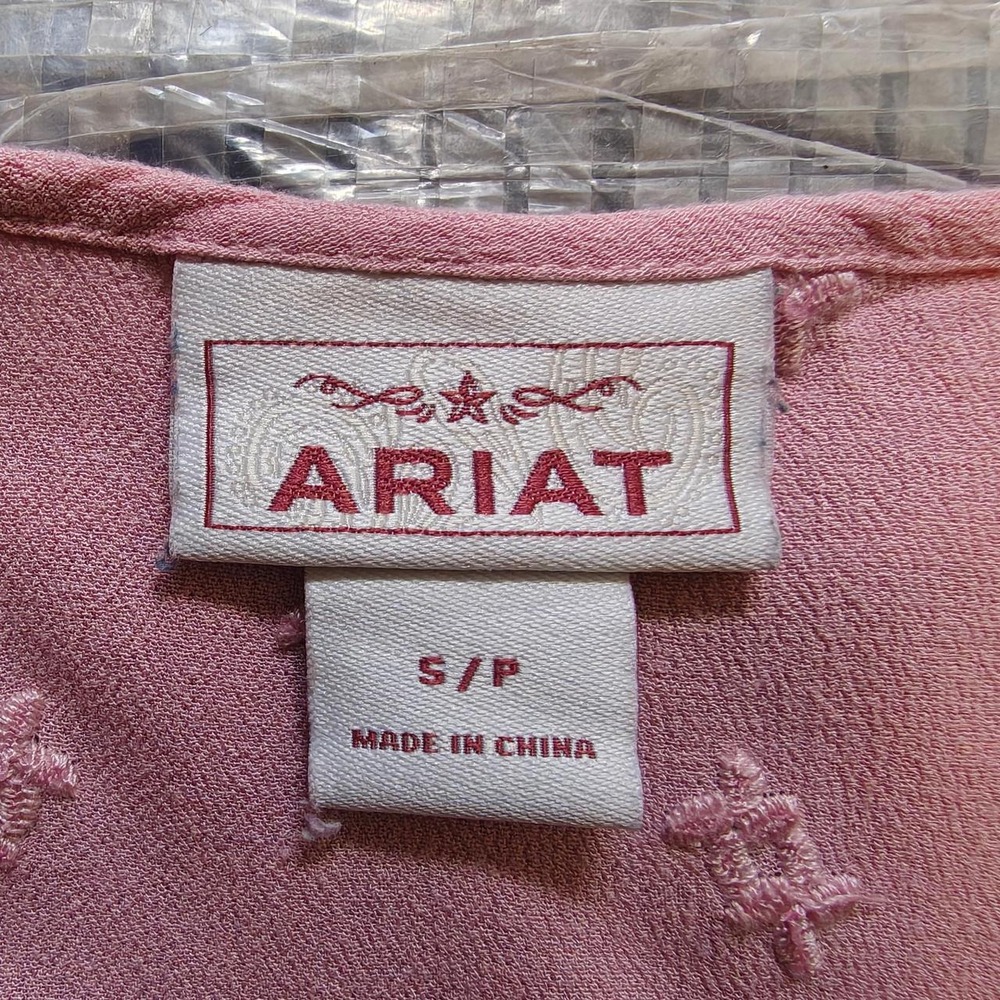 Ariat Womens Pink Floral Tie Front V-Neck Flutter Sleeve Western Top Small - Picture 5 of 5